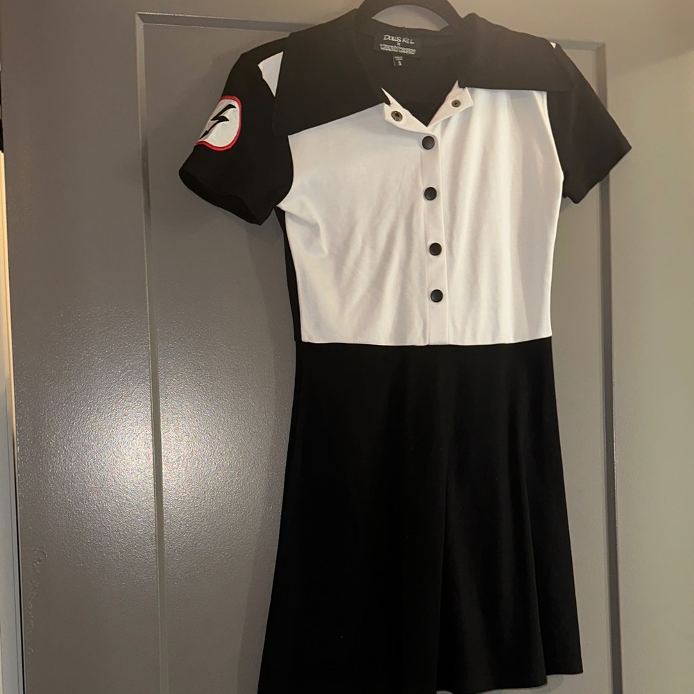 Black and White Polo Shirt Dress with Button Front
